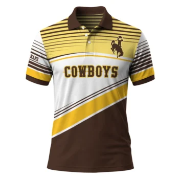 Wyoming Cowboys Polo Shirt Custom Slanted Stripes Brown White Best Selling