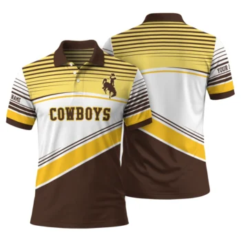 Wyoming Cowboys Polo Shirt Custom Slanted Stripes Brown White Fashion Forward