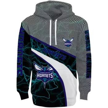 Charlotte Hornets Hoodie - Custom Hexagonal Mesh Teal Black