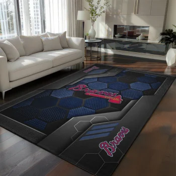 Atlanta Braves Rug - Hexagonal Grid Pattern Navy