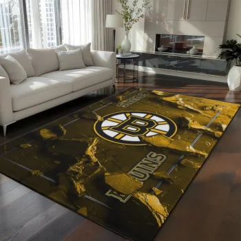 Boston Bruins Rug - Cracked Surface Design Gold