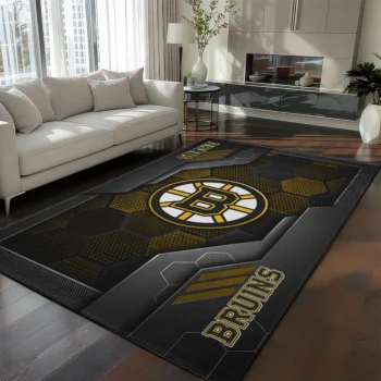 Boston Bruins Rug - Hexagonal Grid Pattern Gold