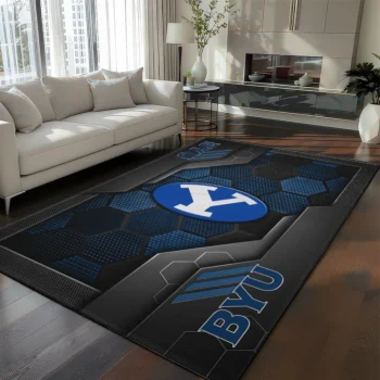 BYU Cougars Rug - Hexagonal Grid Pattern Blue