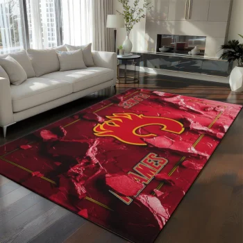 Calgary Flames Rug - Cracked Surface Design Red