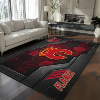 Calgary Flames Rug - Hexagonal Grid Pattern Red