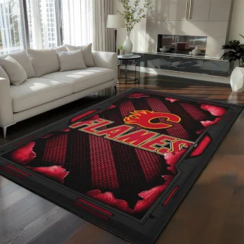 Calgary Flames Rug - Torn Mesh Red