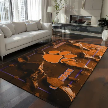 Clemson Tigers Rug - Cracked Surface Design Orange