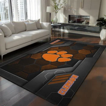 Clemson Tigers Rug - Hexagonal Grid Pattern Orange