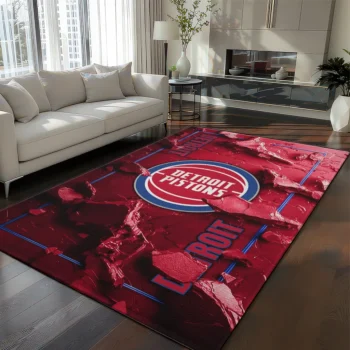 Detroit Pistons Rug - Cracked Surface Design Red