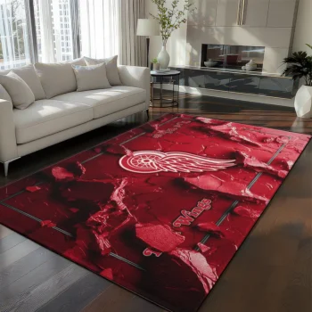 Detroit Red Wings Rug - Cracked Surface Design Red