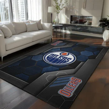 Edmonton Oilers Rug - Hexagonal Grid Pattern Blue