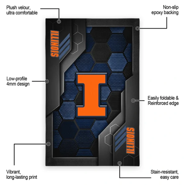 Illini Rug Illinois Fighting Illini Rug - Hexagonal Grid Pattern Blue - NBA Fan Market