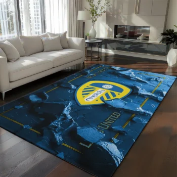 Leeds United Rug - Cracked Surface Design Blue