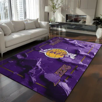 Los Angeles Lakers Rug - Cracked Surface Design Purple