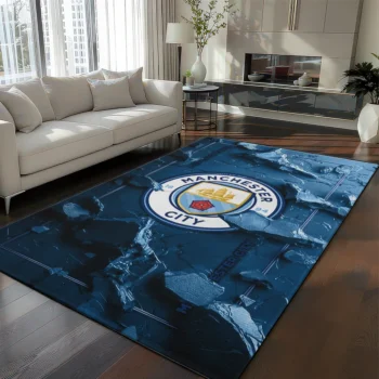 Manchester City Rug - Cracked Surface Design Sky Blue