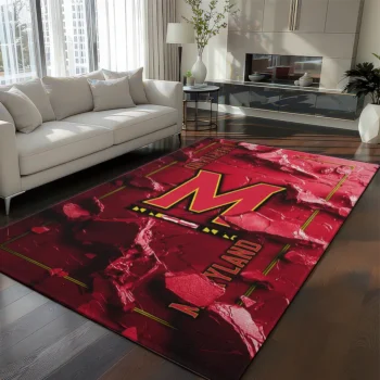 Maryland Terrapins Rug - Cracked Surface Design Red
