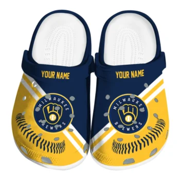 Milwaukee Brewers Clogs - Customized Baseball Motif Navy Blue