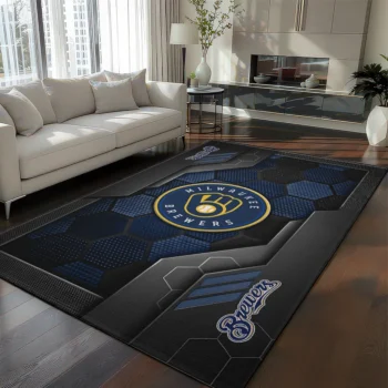 Milwaukee Brewers Rug - Hexagonal Grid Pattern Navy Blue