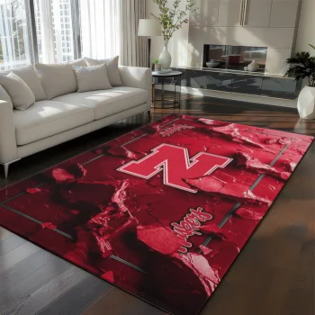 Nebraska Cornhuskers Rug - Cracked Surface Design Red