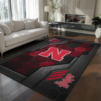 Nebraska Cornhuskers Rug - Hexagonal Grid Pattern Red
