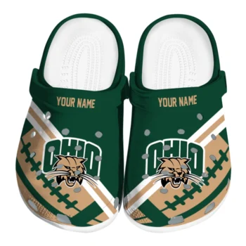 Ohio Bobcats Clogs - Custom Football Motif Green