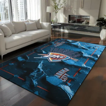 Oklahoma City Thunder Rug - Cracked Surface Design Blue