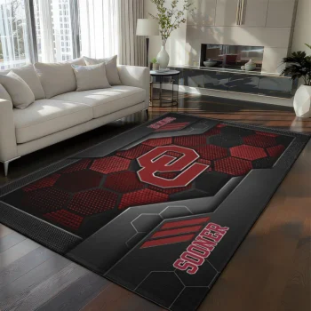Oklahoma Sooners Rug - Hexagonal Grid Pattern Crimson