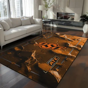 Oklahoma State Cowboys Rug - Cracked Surface Design Orange