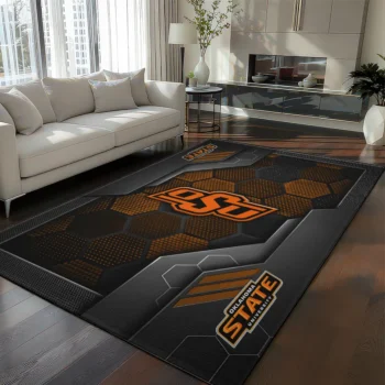 Oklahoma State Cowboys Rug - Hexagonal Grid Pattern Orange