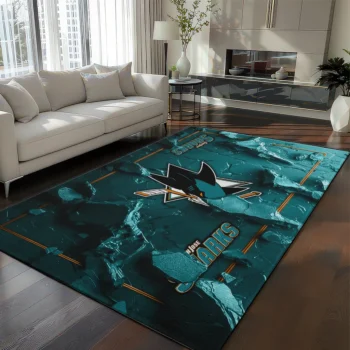 San Jose Sharks Rug - Cracked Surface Design Teal