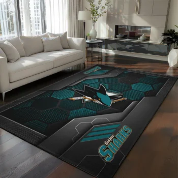 San Jose Sharks Rug - Hexagonal Grid Pattern Teal