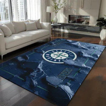 Seattle Mariners Rug - Cracked Surface Design Navy Blue