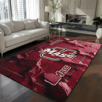 UMass Minutemen Rug - Cracked Surface Design Red