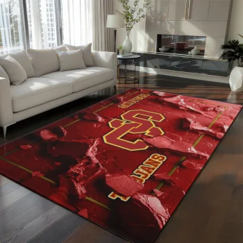 USC Trojans Rug - Cracked Surface Design Red