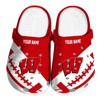 Wisconsin Badgers Clogs - Customized Football Motif Red