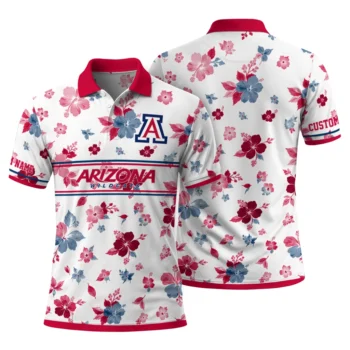 Arizona Wildcats Polo Shirt Custom Floral Pinstripe Red White Fashion Forward