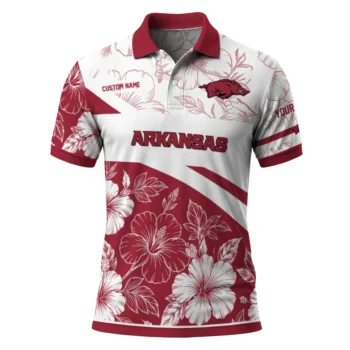 Arkansas Razorbacks Polo Shirt Custom Floral Angles Red White Best Selling