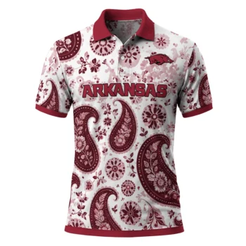 Arkansas Razorbacks Polo Shirt Custom Paisley Florals Red White Best Selling
