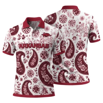 Arkansas Razorbacks Polo Shirt Custom Paisley Florals Red White Fashion Forward