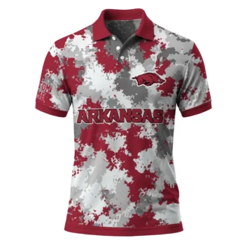 Arkansas Razorbacks Polo Shirt Custom Pixel Camo Red Best Selling