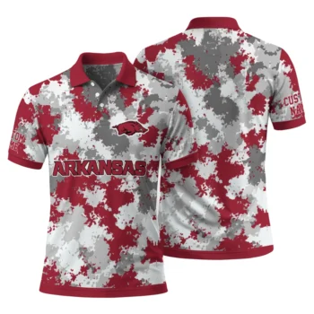Arkansas Razorbacks Polo Shirt Custom Pixel Camo Red Fashion Forward