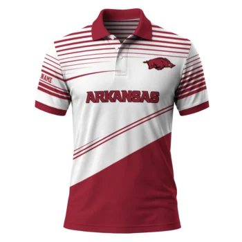 Arkansas Razorbacks Polo Shirt Custom Slanted Stripes Red White Best Selling