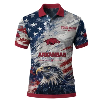 Arkansas Razorbacks Polo Shirt Custom Star Brushstrokes Red Blue Best Selling