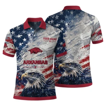 Arkansas Razorbacks Polo Shirt Custom Star Brushstrokes Red Blue Fashion Forward
