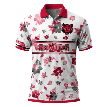 Arkansas State Red Wolves Polo Shirt Customized Floral Pinstripe Scarlet White Best Selling