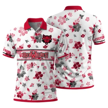 Arkansas State Red Wolves Polo Shirt Customized Floral Pinstripe Scarlet White Fashion Forward