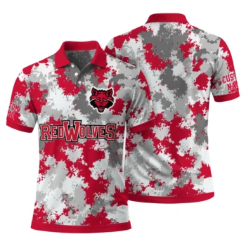 Arkansas State Red Wolves Polo Shirt Customized Pixel Camo Scarlet Fashion Forward