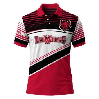 Arkansas State Red Wolves Polo Shirt Customized Slanted Stripes Scarlet White Best Selling