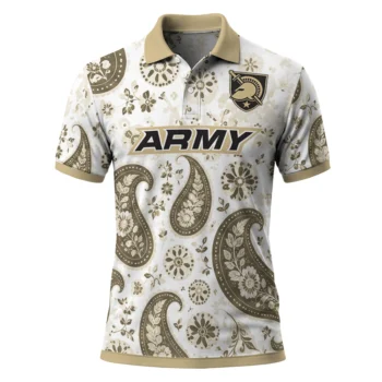 Army Black Knights Polo Shirt Customized Paisley Florals Gold White Best Selling