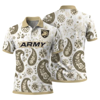 Army Black Knights Polo Shirt Customized Paisley Florals Gold White Fashion Forward